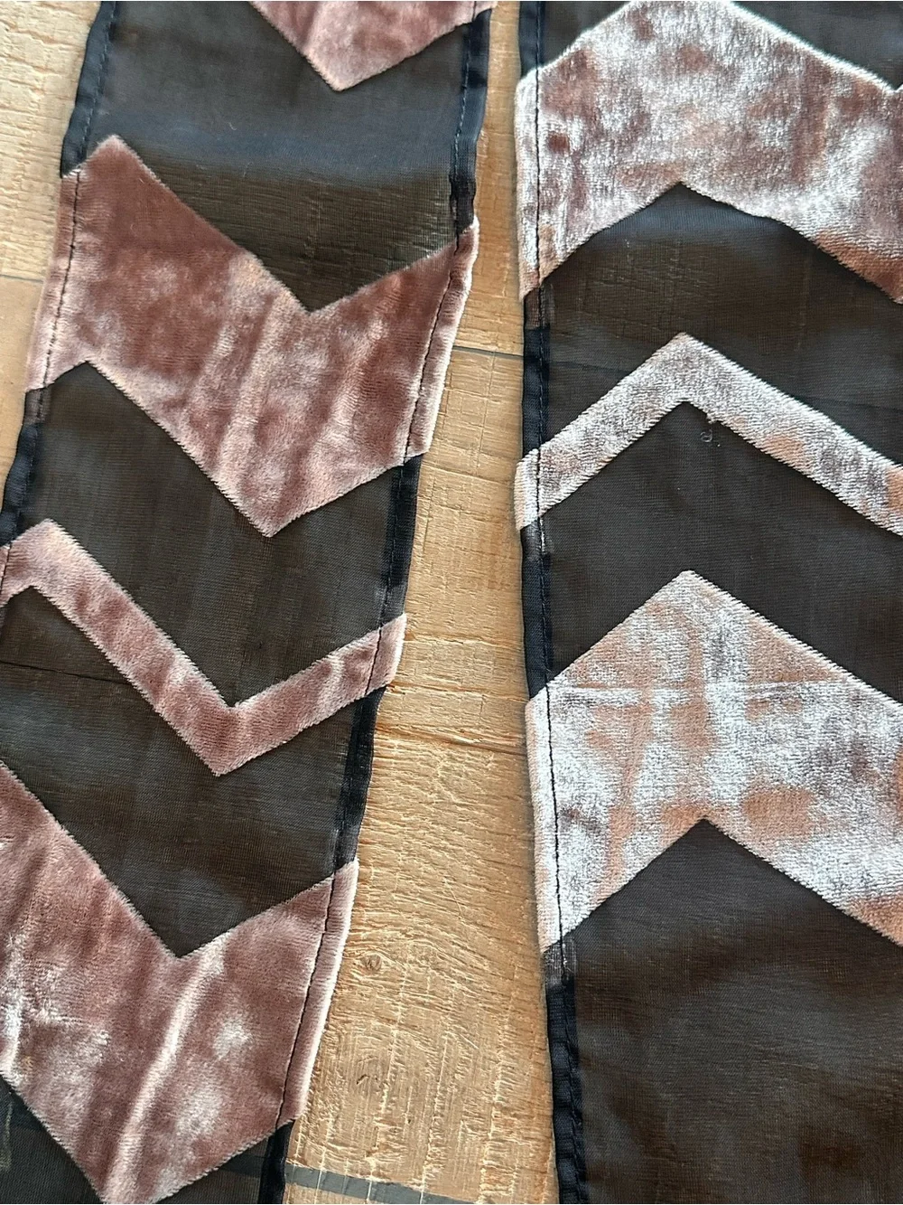 Chevron Velvet Scarf with Sequin Fringe - Black & Brown